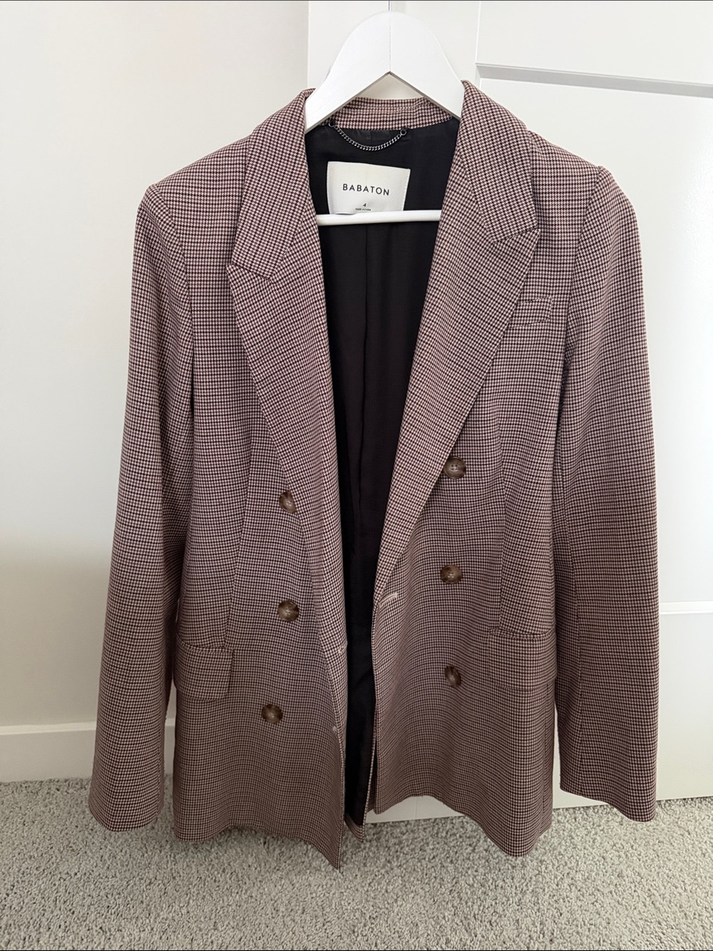Babaton Women’s Double-Breasted Brown Check Blazer